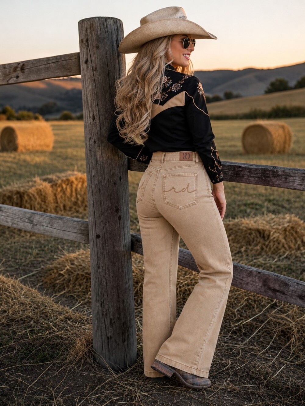 RANCH DRESS'N Fallon Taylor Signature "Sepia" tan washed trouser jeans x-small